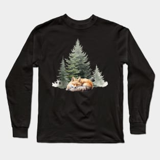 sleeping fox  In Front of Trees Long Sleeve T-Shirt